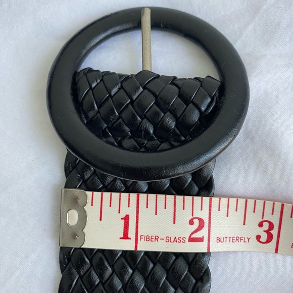 Vintage PVC Black Wide Braided  Belt Round Black Buckle 38” Woven Corset Belt - Picture 11 of 11